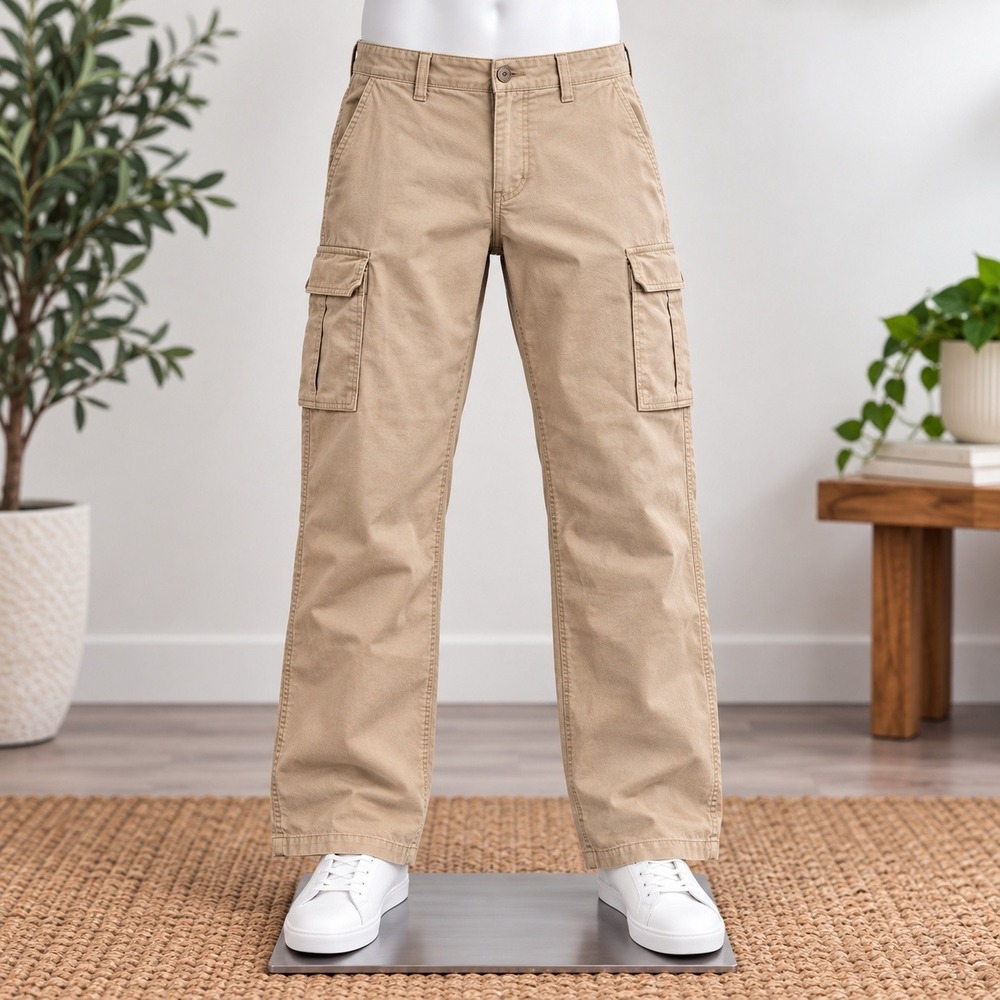 Old Navy Cargo Pants Mens 38x32 Khaki Tan Cotton Twill Utility Pockets Straight